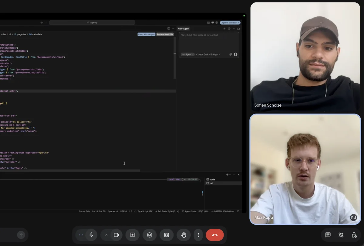 Gemeinsame Session im Videocall neben dem Editor