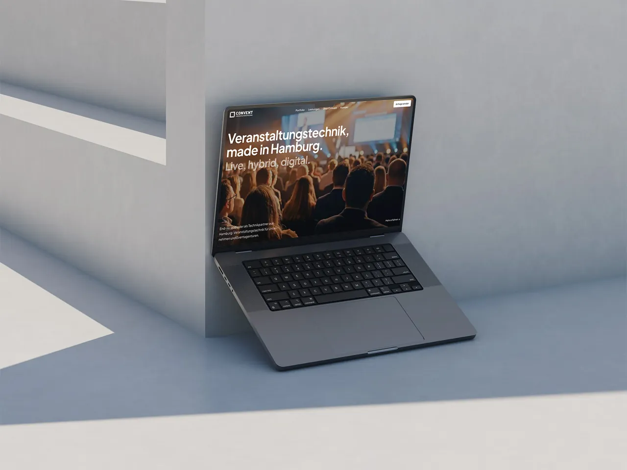 Convent Veranstaltungstechnik — die neue Website im MacBook