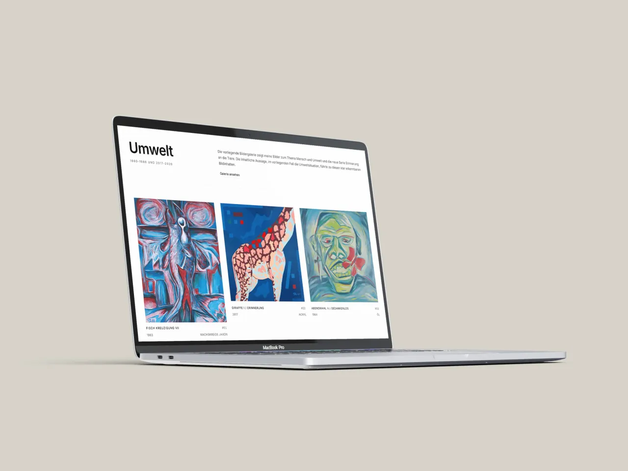 Die Galerie im MacBook — Titel, Zeitraum und Werkraster